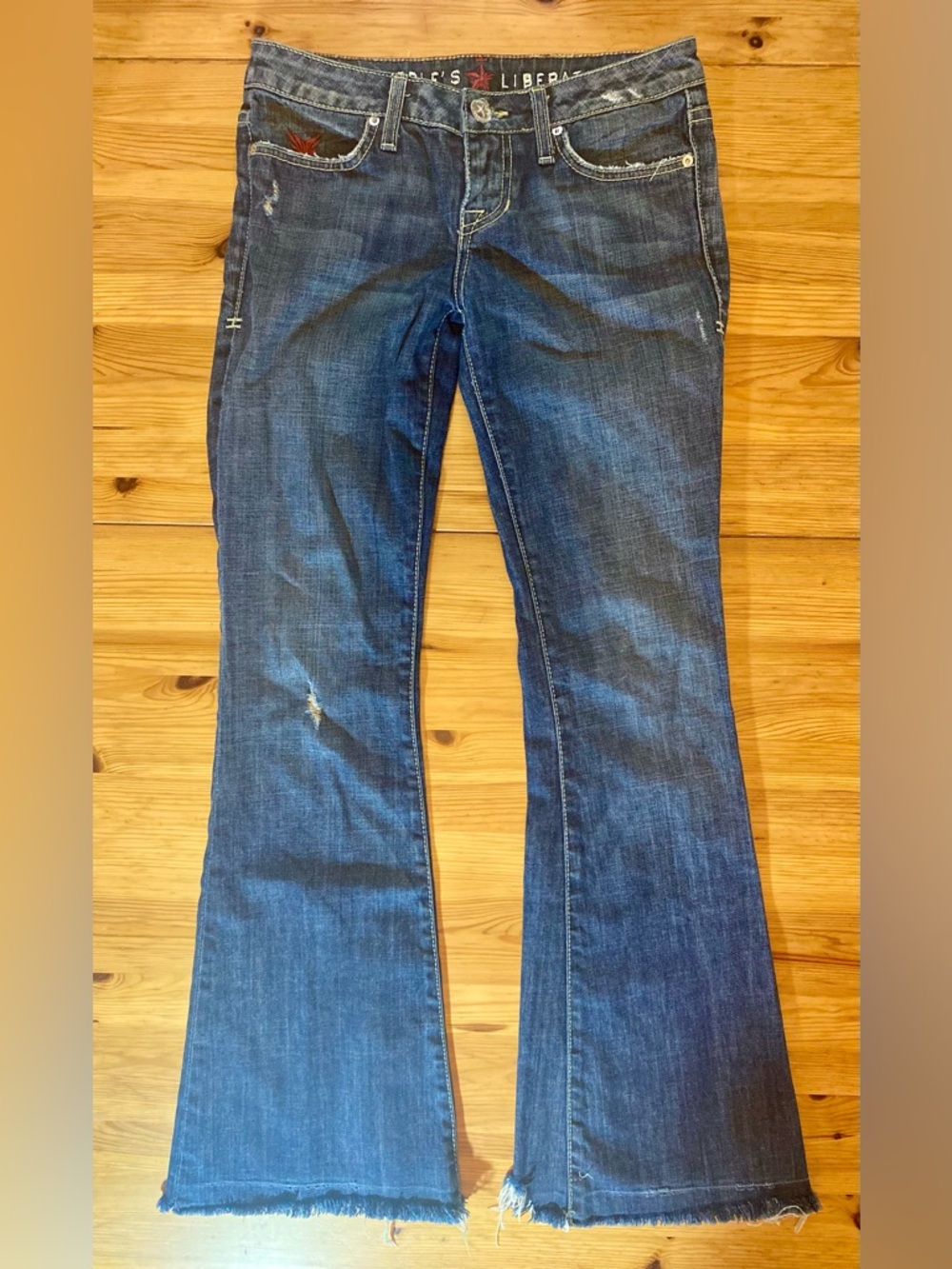 People's Liberation Y2K Starflap Floral Distressed Designer Flare Jeans Size 24 - Picture 2 of 14